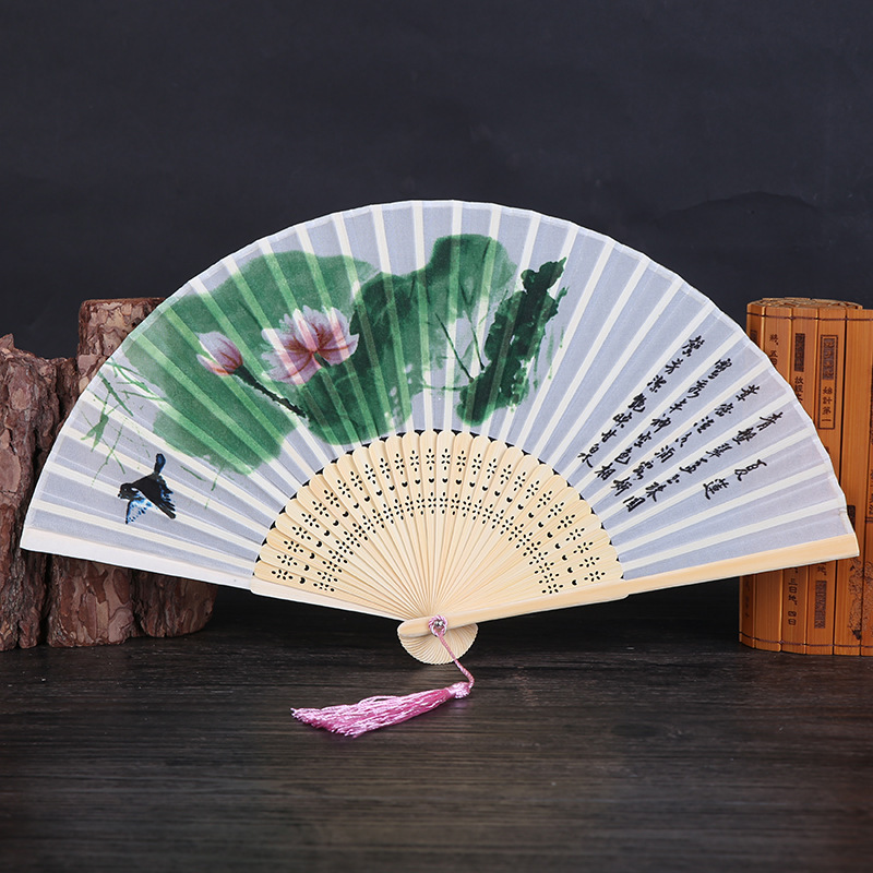 中国风真丝扇子 古典女士折叠扇子 竹制工艺品日式折扇 厂家直销