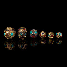厂家直销个性创意款铜珠镶嵌绿松石佛珠配件尼泊尔手工珠