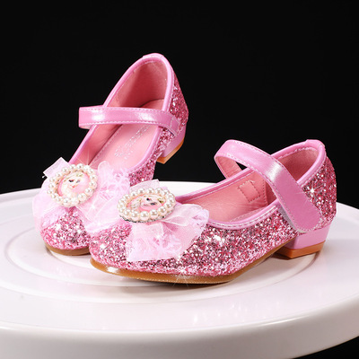 新款女童公主鞋安娜爱莎水晶鞋品牌钢琴表演鞋frozen kids shoes