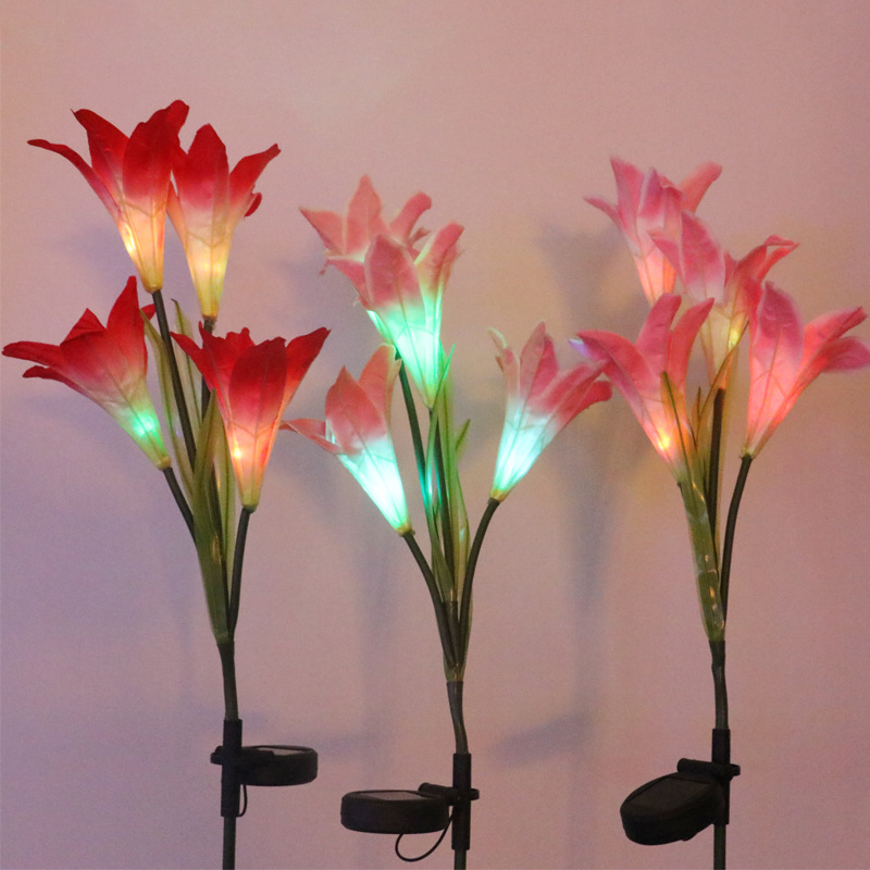 亚马逊爆款,4头太阳能百合花灯