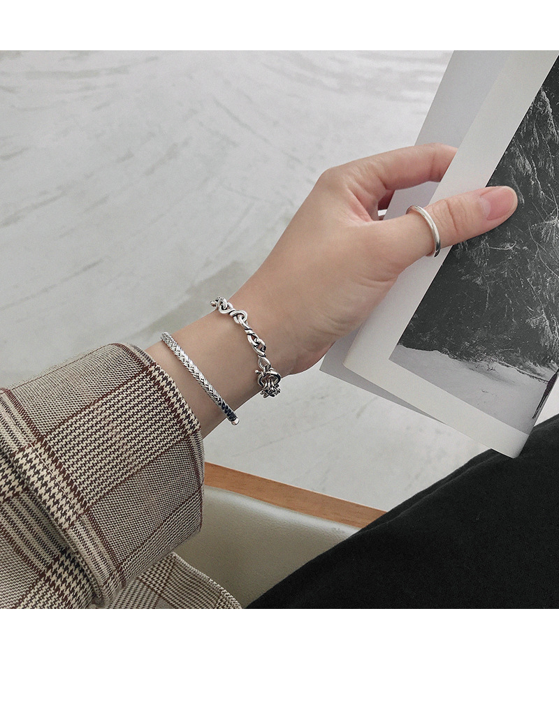 as183 韩版s925纯银手链冷淡风复古做旧链条女手链个性百搭银链饰