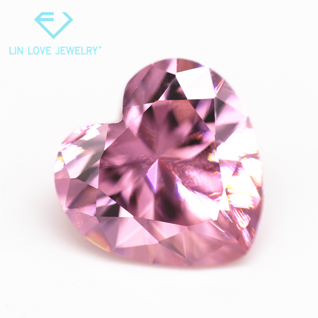 工厂批发5a 心形粉红锆石裸石 人造尖底桃心形彩色皓石氧化锆cz钻