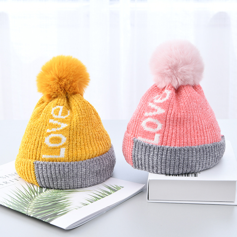 Winter New Baby Knitted Woolen Cap Thickened Fluffy Ball Cap 0-3 Years Old Wooden Ear Warm Bucket Hat Sleeve Cap Tide