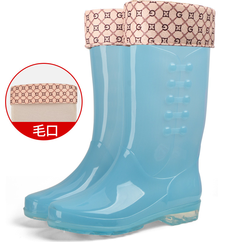 PVC High Rain Boots with Velvet Cotton Cover