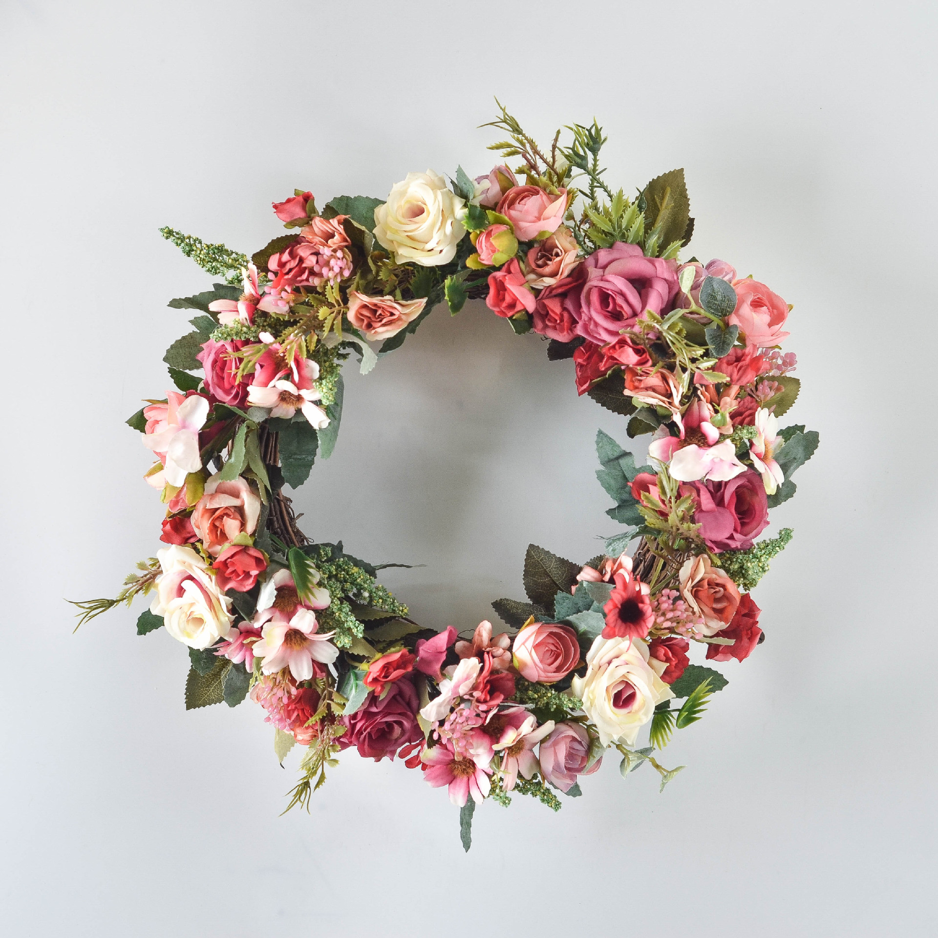 北欧墙壁装饰 新娘花环玫瑰花绢花假花婚庆壁挂 花艺布置家居装饰