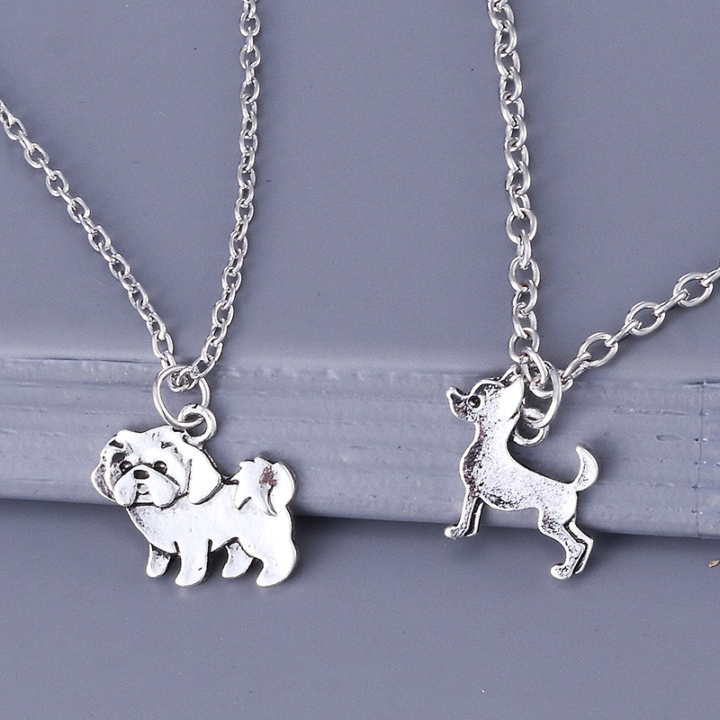 亚马逊热卖 欧美复古简约霸气狮子狗吊坠项链哈巴狗吊坠小狗项链