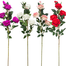 现货 仿真玫瑰花 大3头绒布玫瑰 假花客厅家居落地装饰花花瓶插花