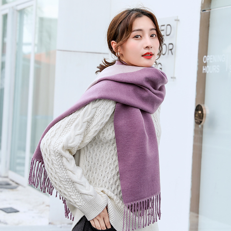 Cashmere Scarf Winter British Style Double-Sided Two-Color Long Tassel Shawl Check Pattren All-Match Scarf for Women Autumn and Winter