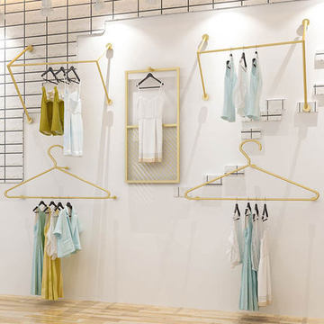 金色服装展示架上墙女装店墙上挂钩侧挂童装货架壁挂卖衣服的架子