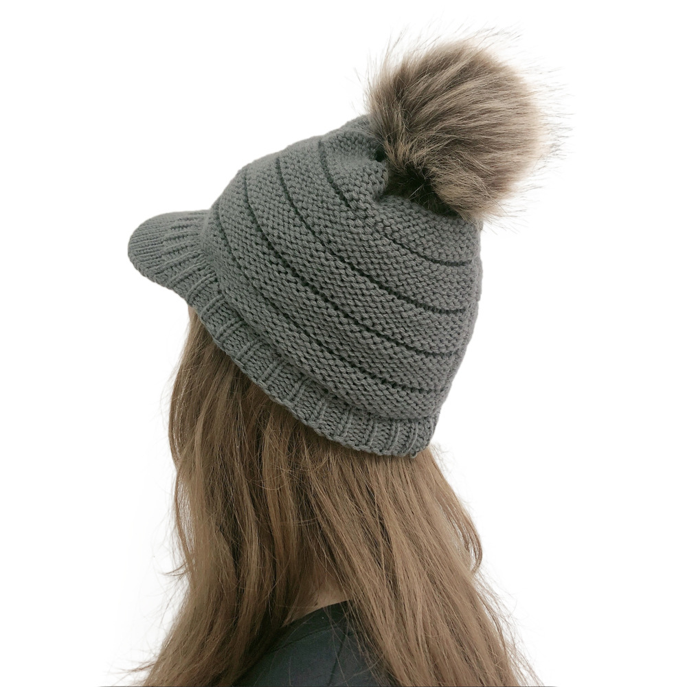 2019速卖通欧美不带cc标毛球毛线帽子秋冬帽沿针织帽户外帽檐帽子