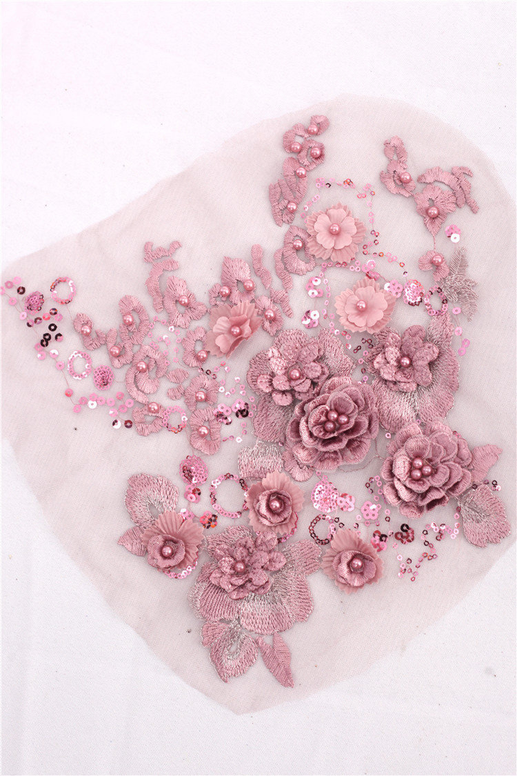 立体花朵亮片刺绣钉珠蕾丝花边diy网底绣花片婚纱礼服补丁装饰辅