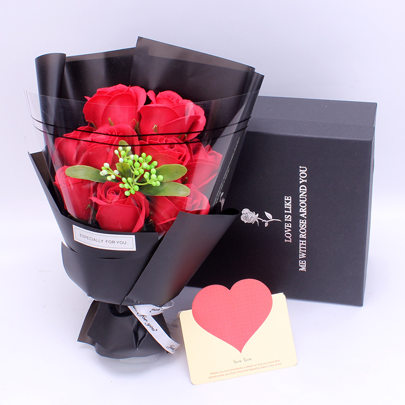 Teacher's Day Carnation 9 Soap Bouquet Gift Box Rose 520 Valentine's Day Gift Simulation Bouquet Gift Flower