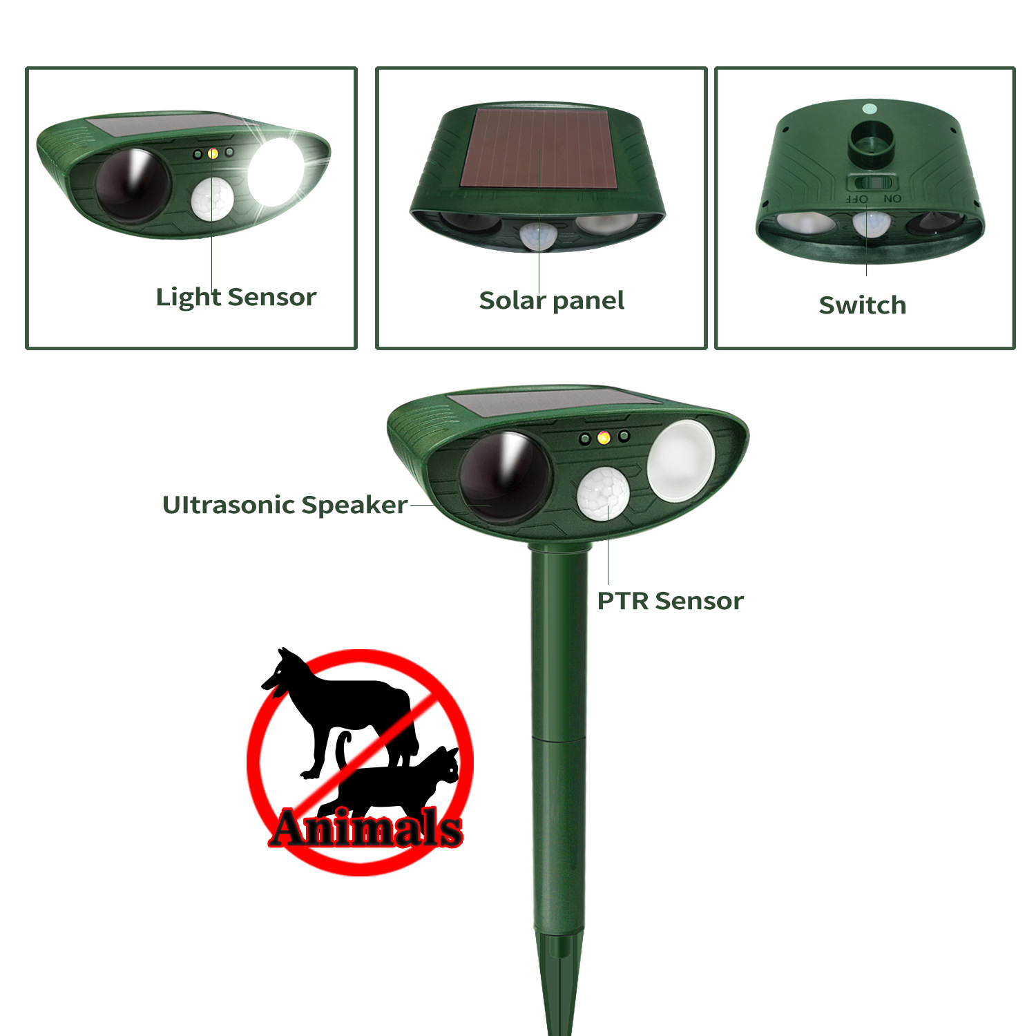 sor ultrasonic drive  dog repellent device strong light fsh bird repellent outdoor sor energy driving device