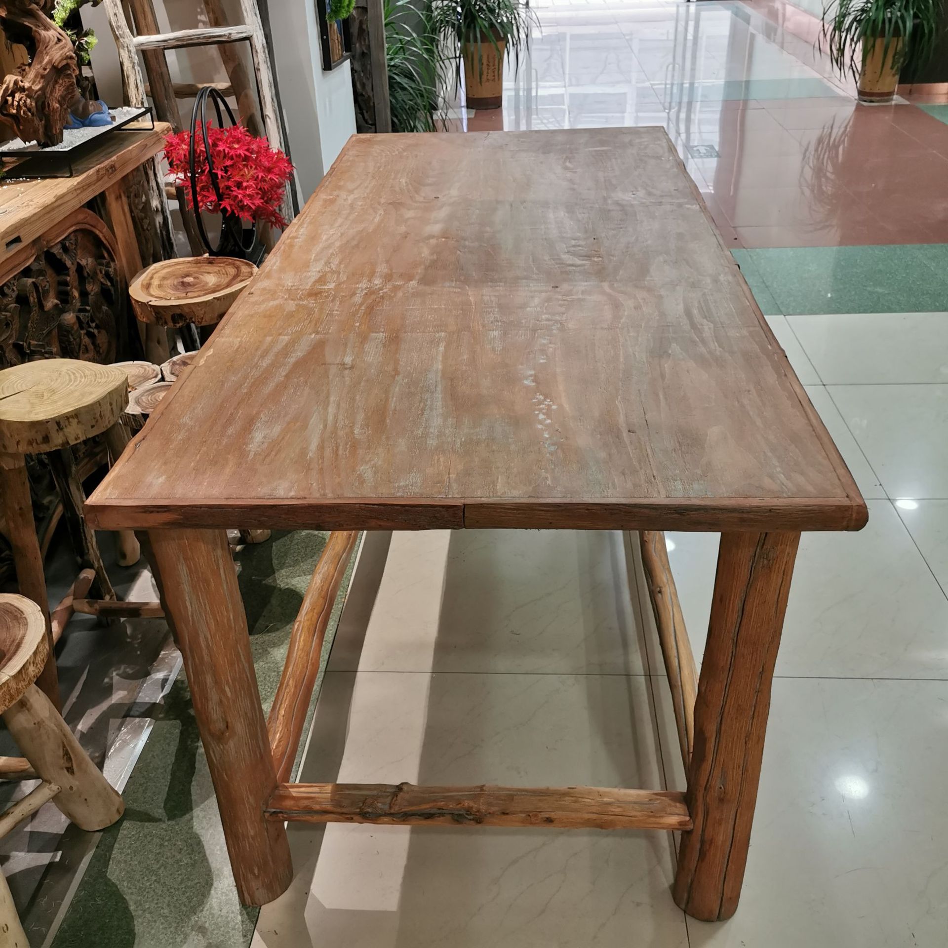 阳台180cm实木桌复古做旧咖啡店花店陈列装修操作台花艺展示桌椅
