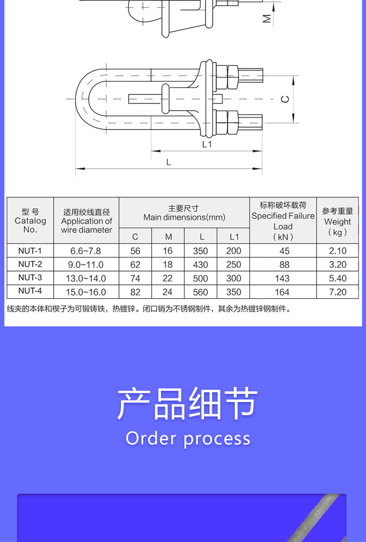 国网电力金具可调式nut线夹楔形线夹nx-2拉线上下把ut-2 ut-3ut-4