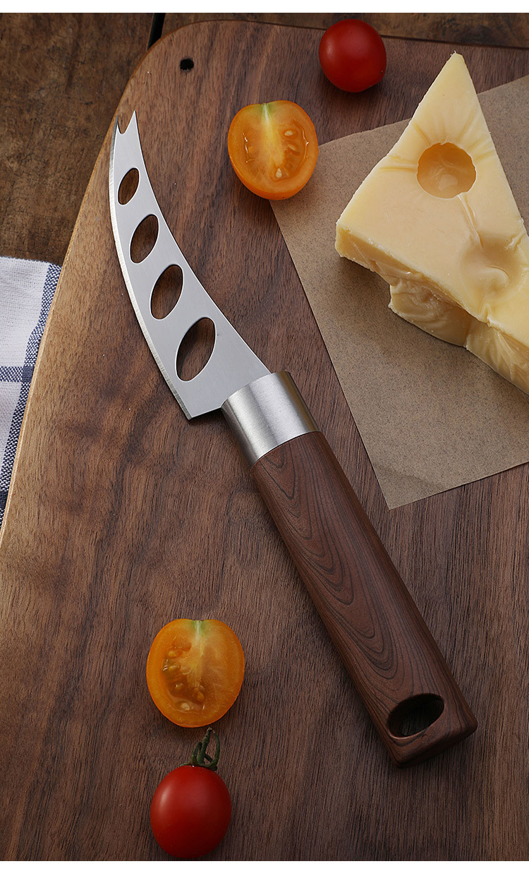 新款跨境货源不锈钢芝士刀 厨房用品牛油刀奶酪刀木纹柄牛扒刀
