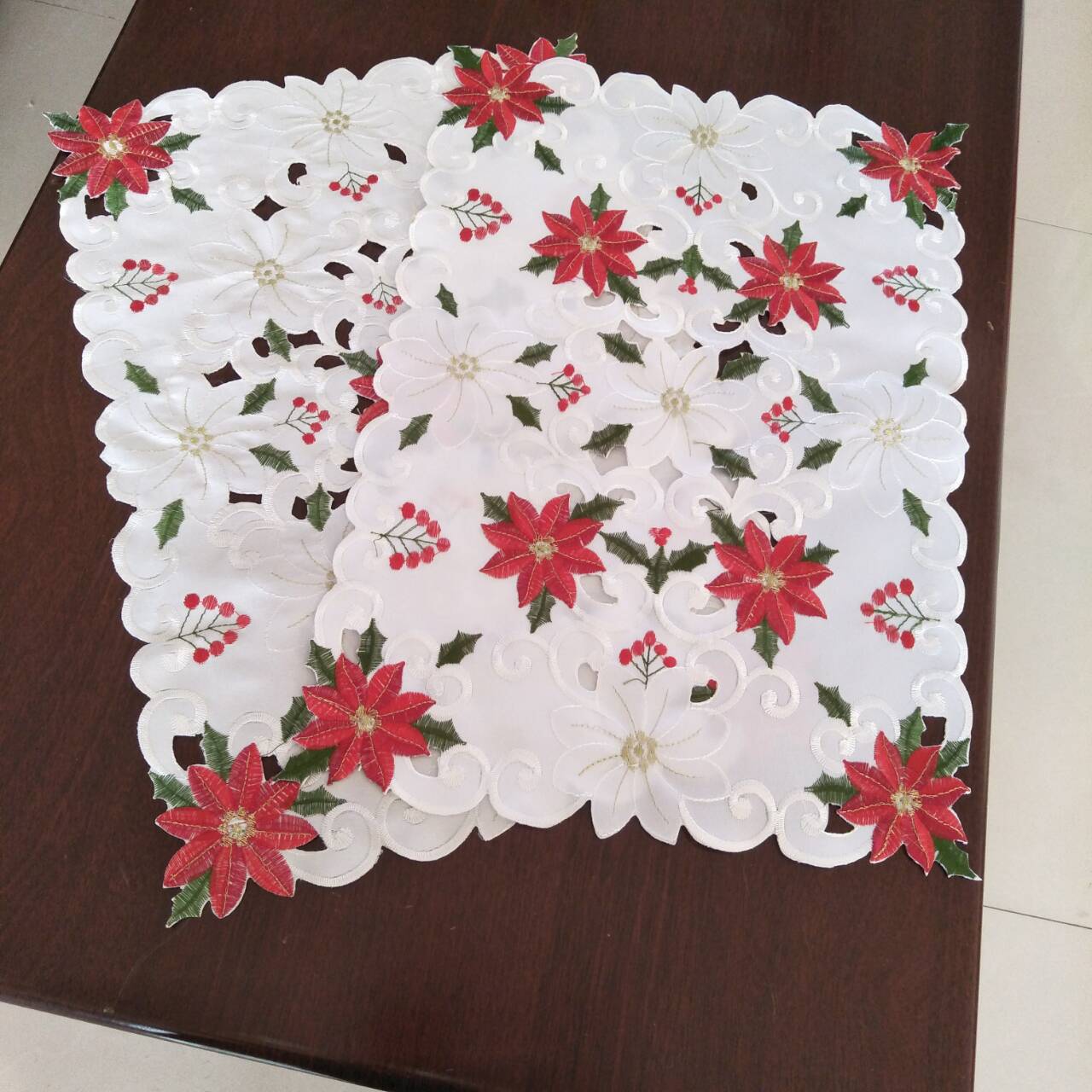 圣诞绣花桌旗刺绣桌布加工定做欧式绣花茶几布现代