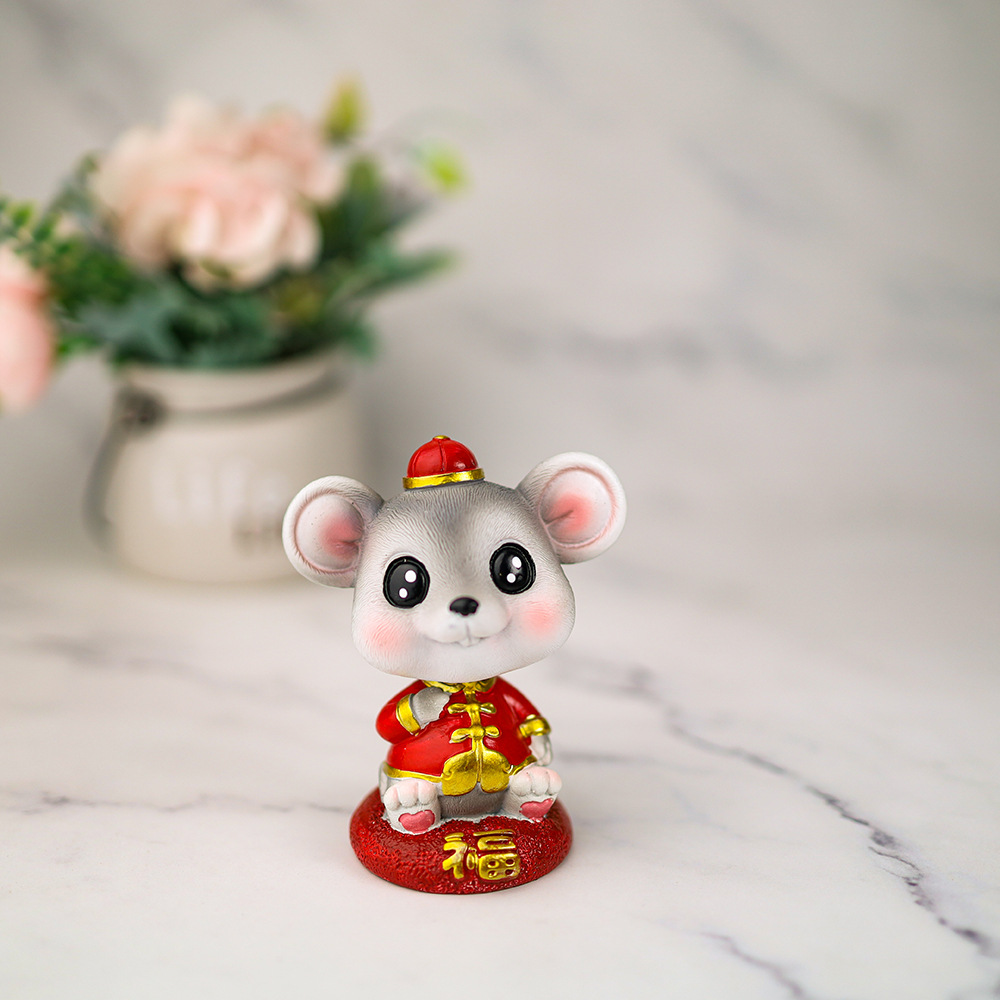 福旺财可爱鼠树脂摆件 汽车摆件 蛋糕装饰 摇头老鼠装饰摆件 伊凯婚庆