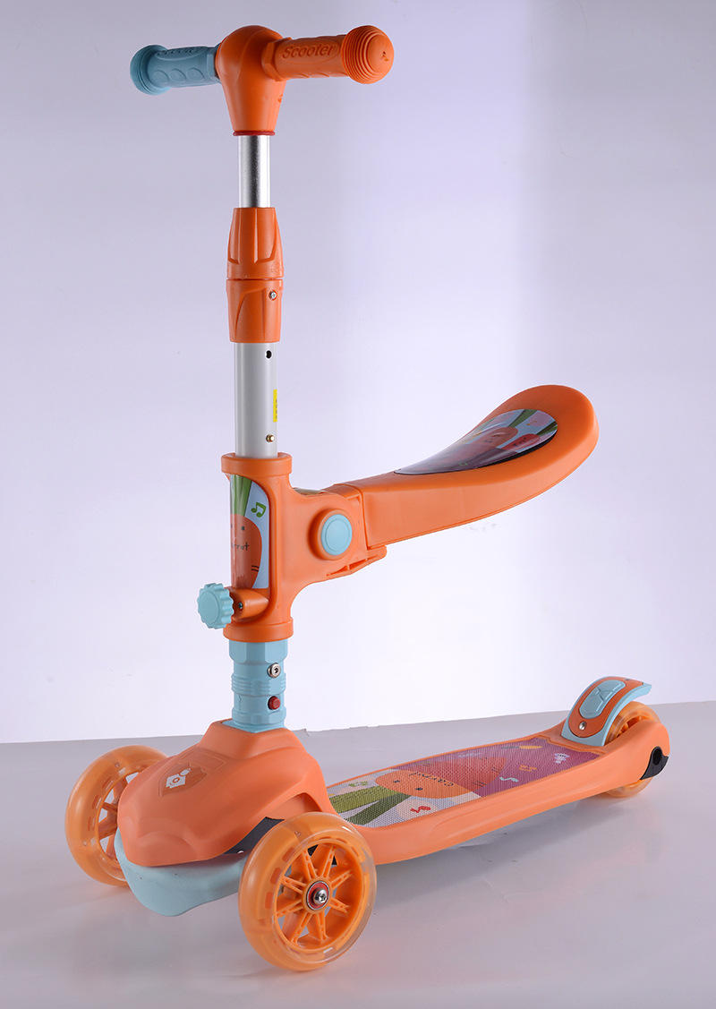 外贸米高儿童座椅滑板车三轮闪光可升降脚踏三合一坐骑玩具踏板车