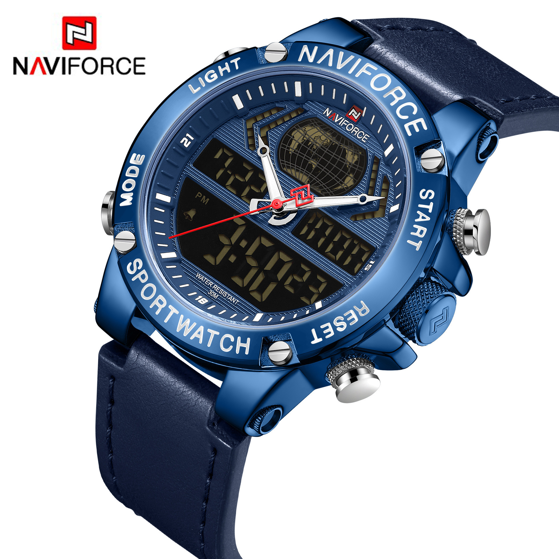 naviforce领翔9164男士表学生潮流运动手表大表盘双显电子石英表