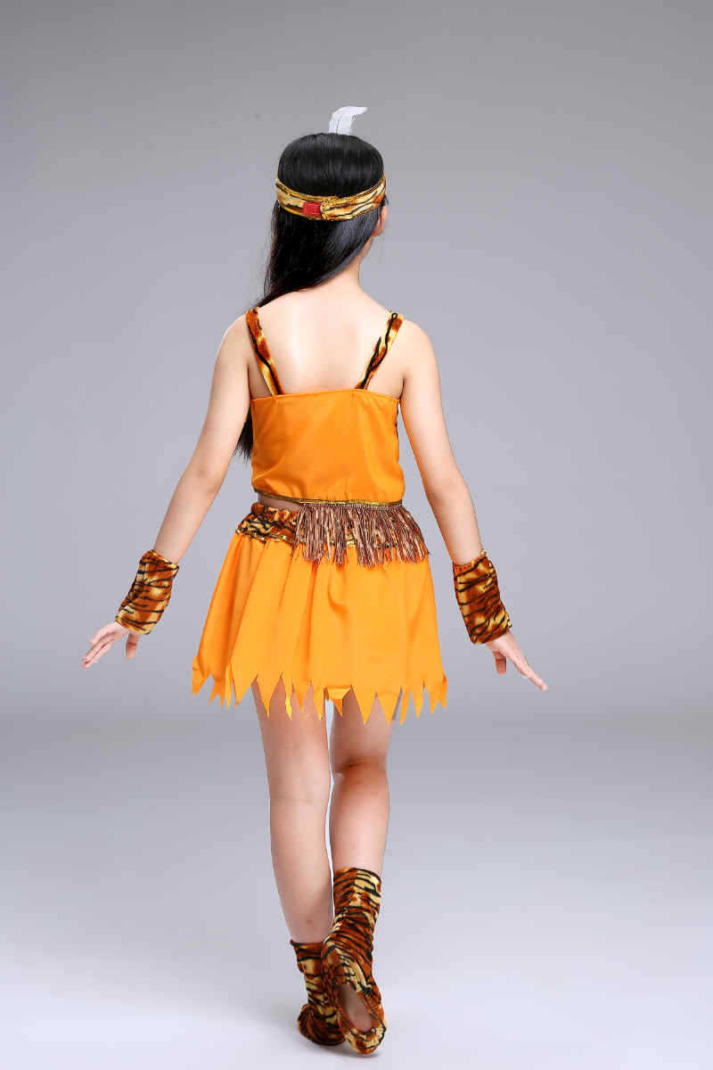 非洲小野人服装少儿原始人印第安人表演服男女童虎纹小猎人演出服