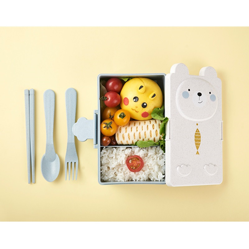 Cartoon Wheat Straw Bento Box Children's Compartment Supplementary Food Box Environmental Protection Healthy Office Worker Student Lunch Box 0779