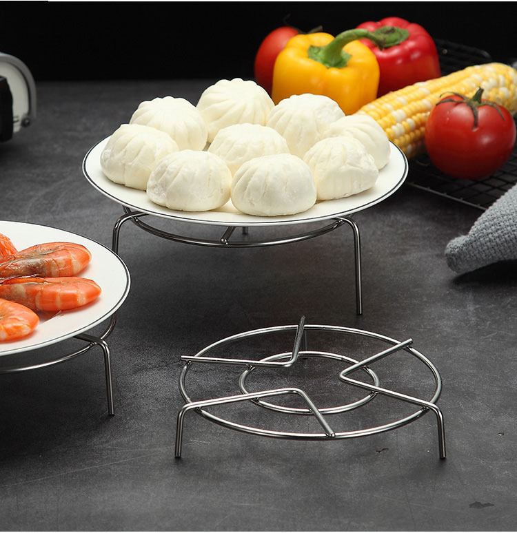 不锈钢蒸架圆形高脚多功能三角蒸菜架子厨房加厚三脚多用小号套装