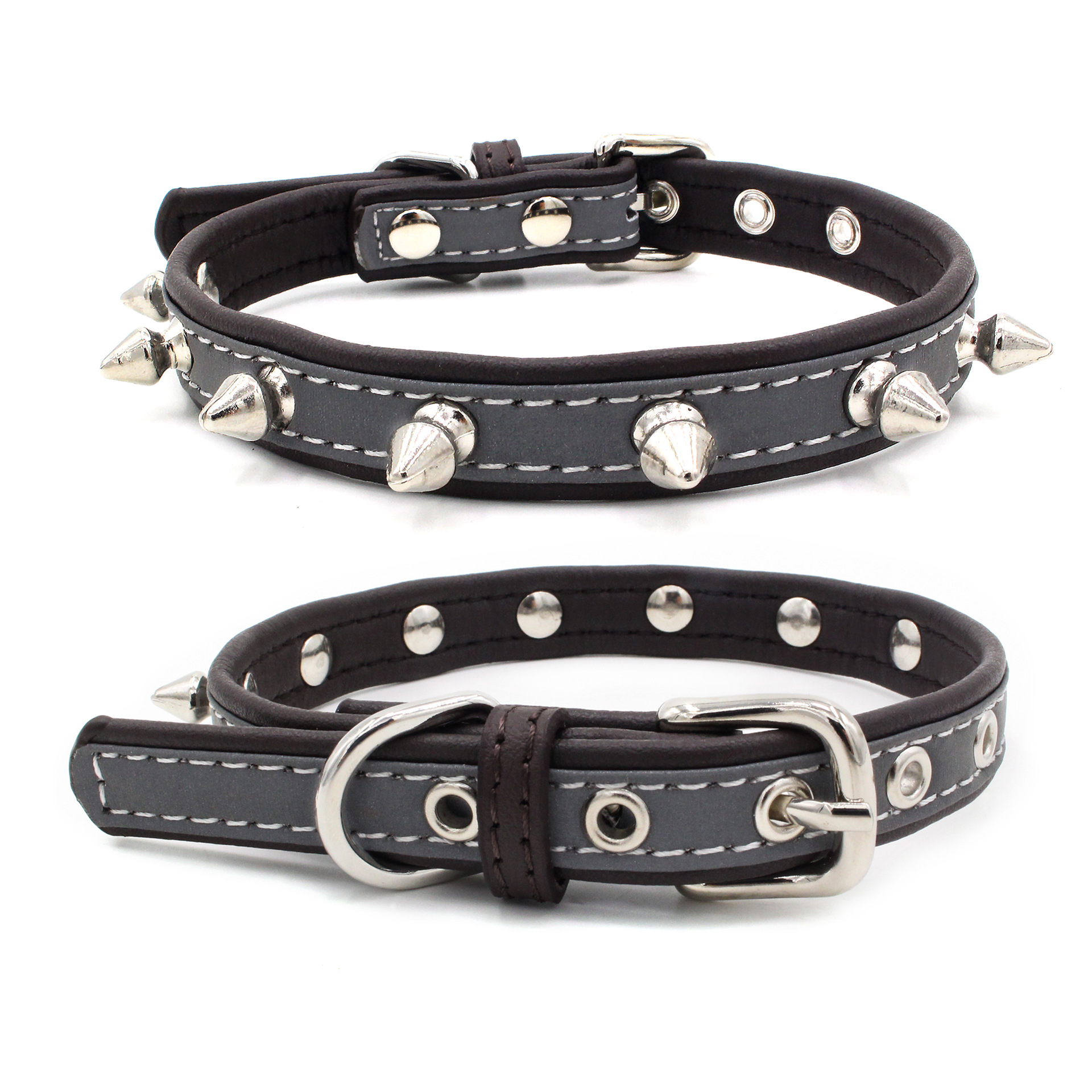 金领结爆款反光宠物项圈防咬铆钉狗项圈超酷朋克钉狗链超纤狗用品