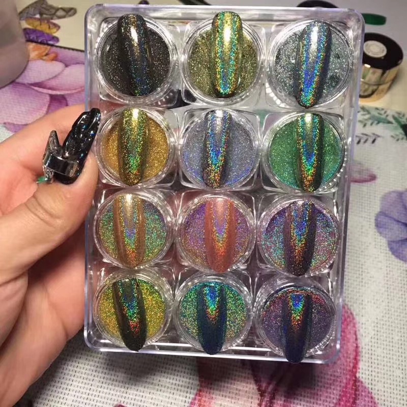 菲诗跨境电商热销款镭射粉高亮镭射效果七彩镭射粉套装12色