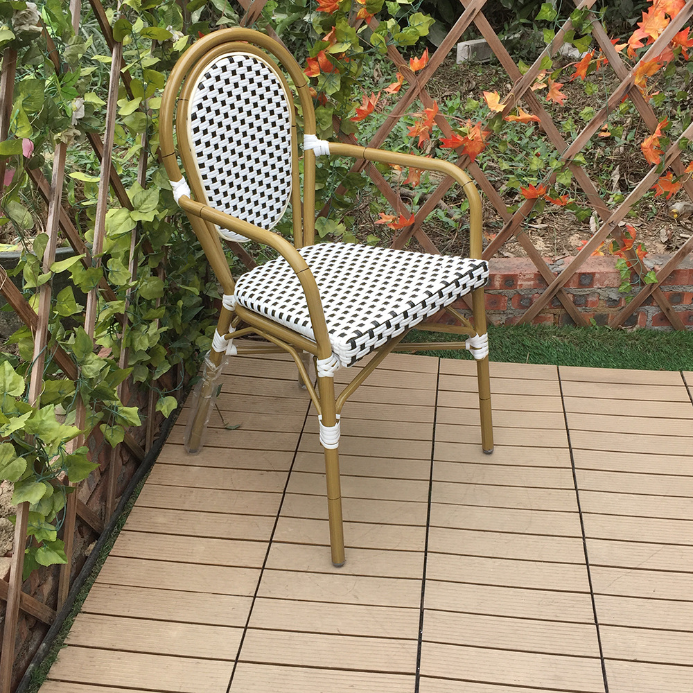 户外藤编椅子阳台庭院可叠放靠背扶手椅酒店室外咖啡店餐厅椅子