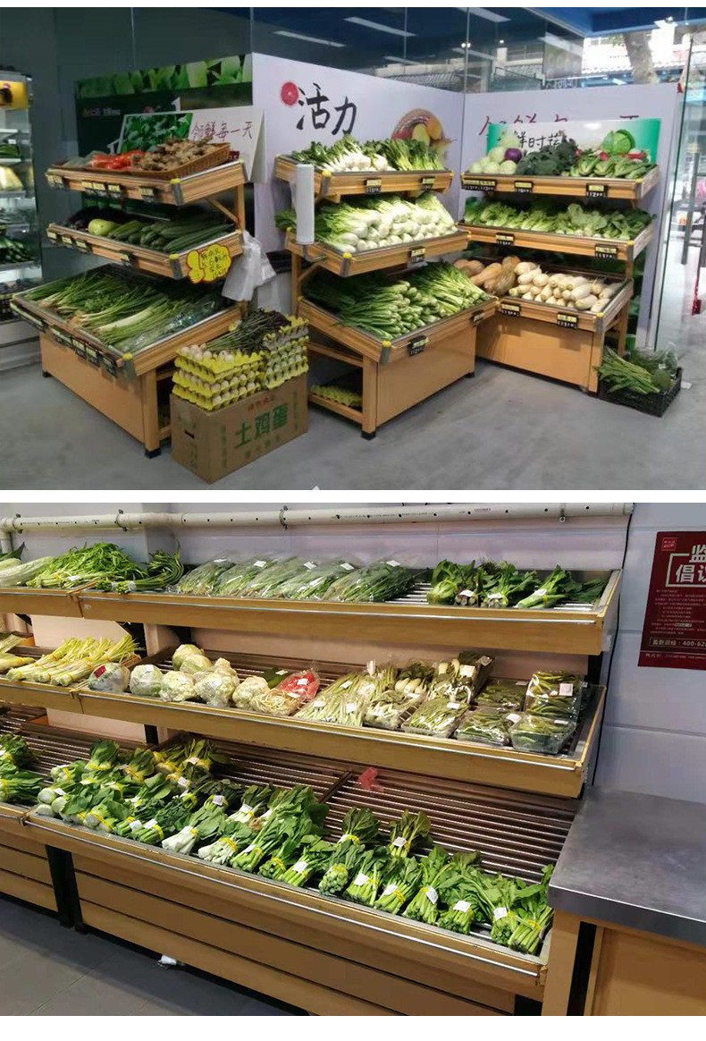 蔬菜货架 钱大妈生鲜超市二三层货柜 高档多功能钢木水果店展示架