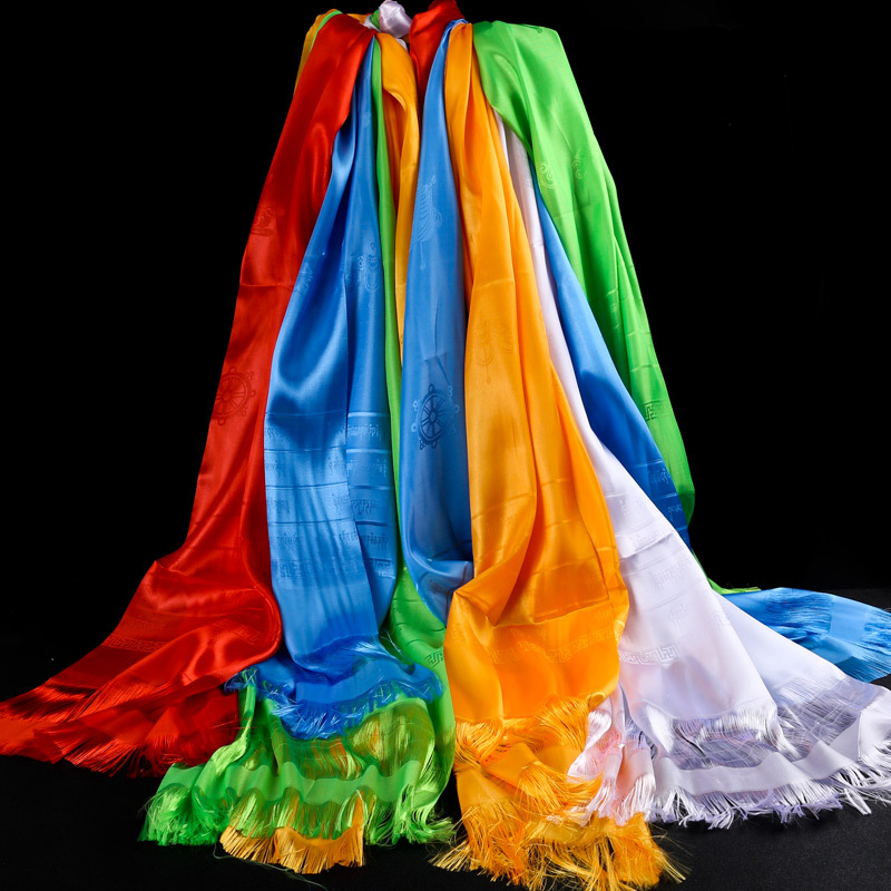 厂家批发高档八吉祥哈达 仿真丝哈达藏族蒙古族长度3米礼品袋包装