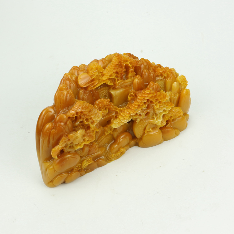 玉石工艺品礼品摆件仿天然寿山石原石田黄石黄龙玉雕刻摆件家居