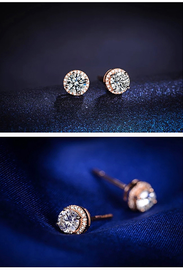 正品优白18k金莫桑石莫桑钻耳钉群镶碎钻耳钉可过测钻笔定制包邮