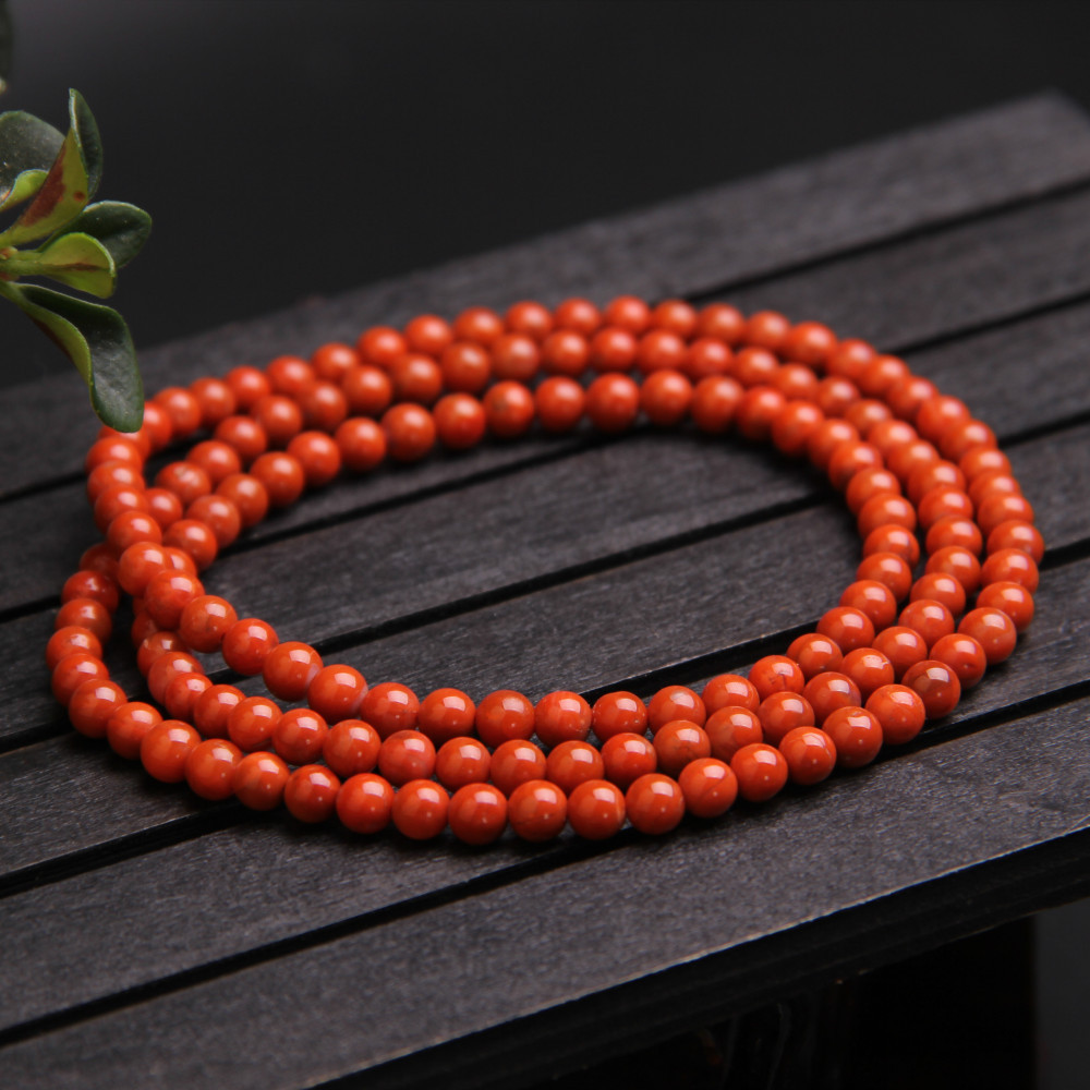 琦毅饰品天然南红玛瑙手链川料火焰红素珠手串四圈南红佛珠批发