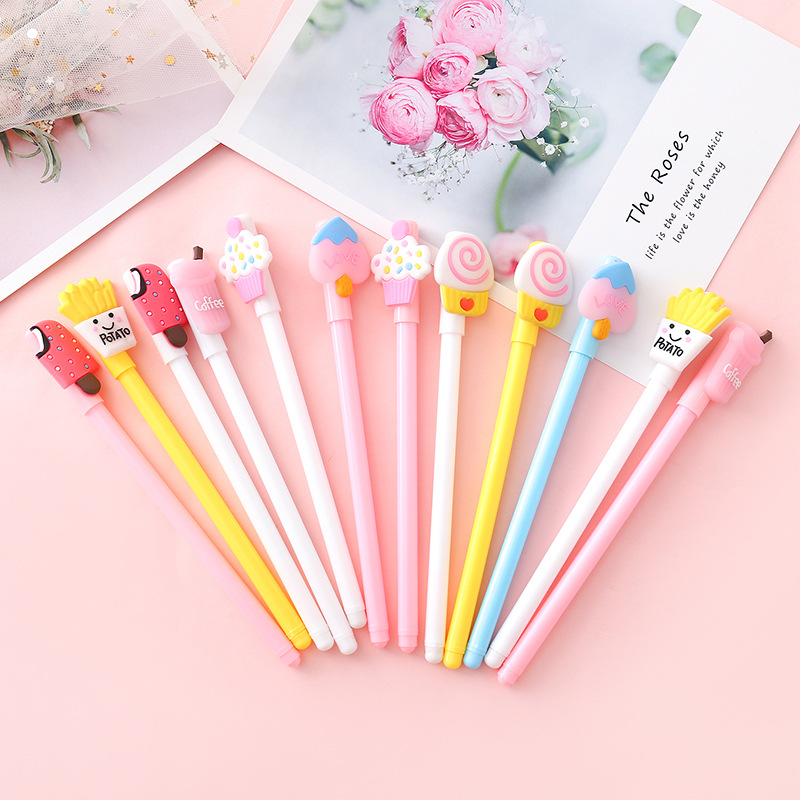 2410 Creative Cute Food Gel Pen Cartoon Unique Student Stationery Fun Signature Pen Ball Pen 0.5mm Black