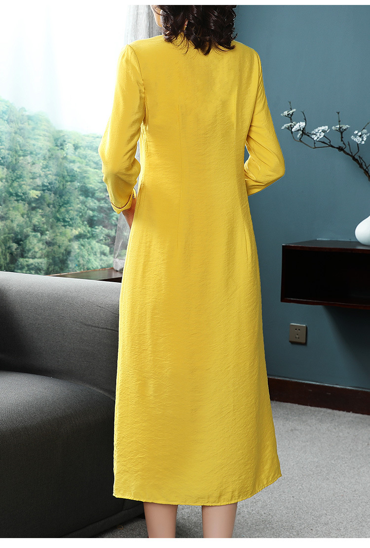 中国风文艺复古立领斜襟刺绣丝麻连衣裙货号kd858