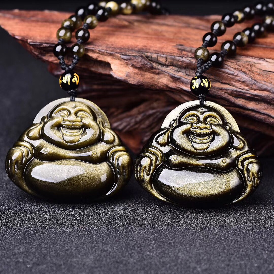 天然金曜石大号大肚佛吊坠 女款金曜石弥勒佛项坠项链 金曜石佛公