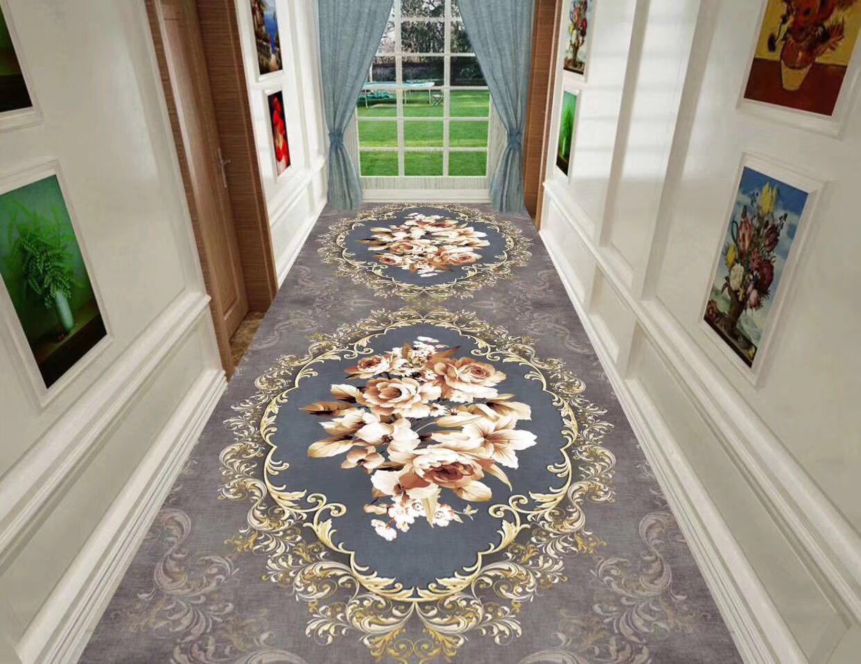厂家直销欧式走廊地毯酒店宾馆过道满铺卷材地毯楼梯垫可定制裁剪
