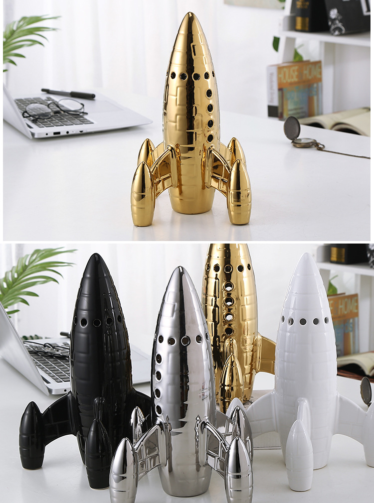 创意简约玻璃微景观鱼缸陶瓷宇航员 火箭飞碟可爱工艺品摆件