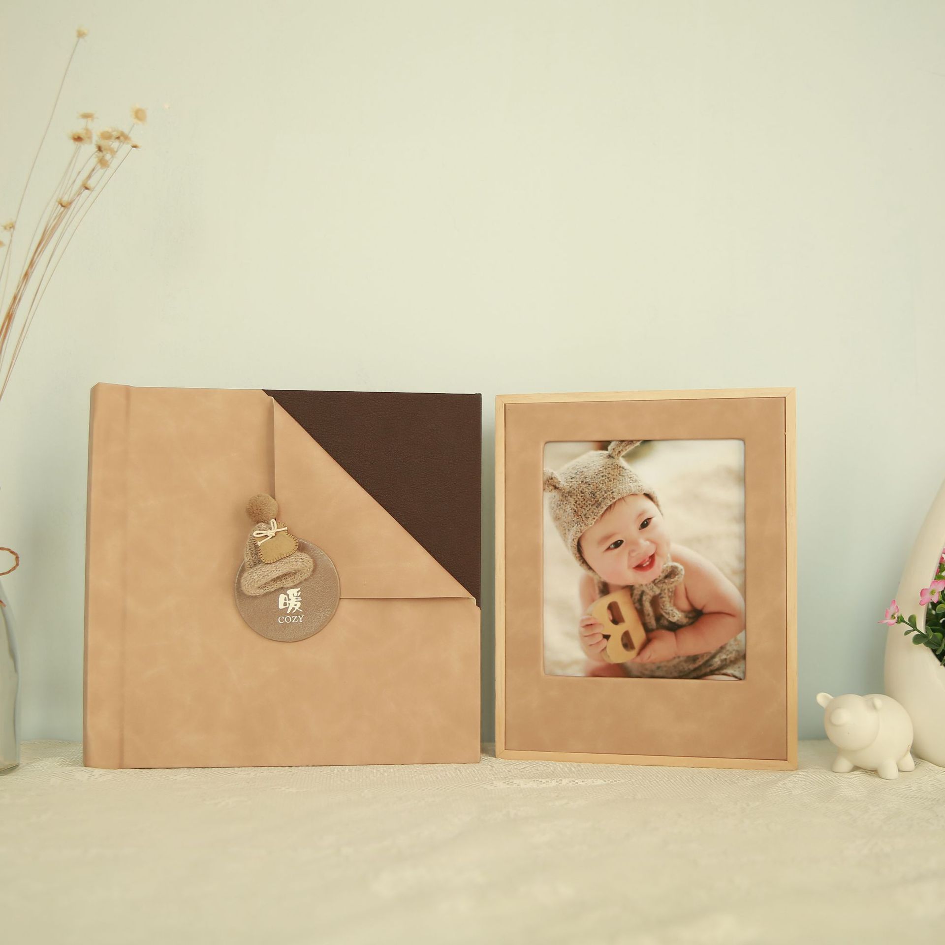 厂家直销儿童影楼方10寸皮相册封面相册相框组合简约儿童家庭产品
