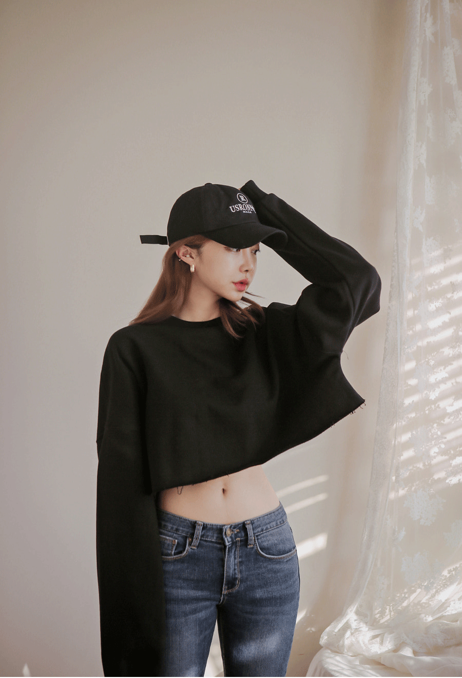 2020春秋薄款运动高腰露脐上衣可爱宽松长袖短款漏肚脐卫衣女潮衫