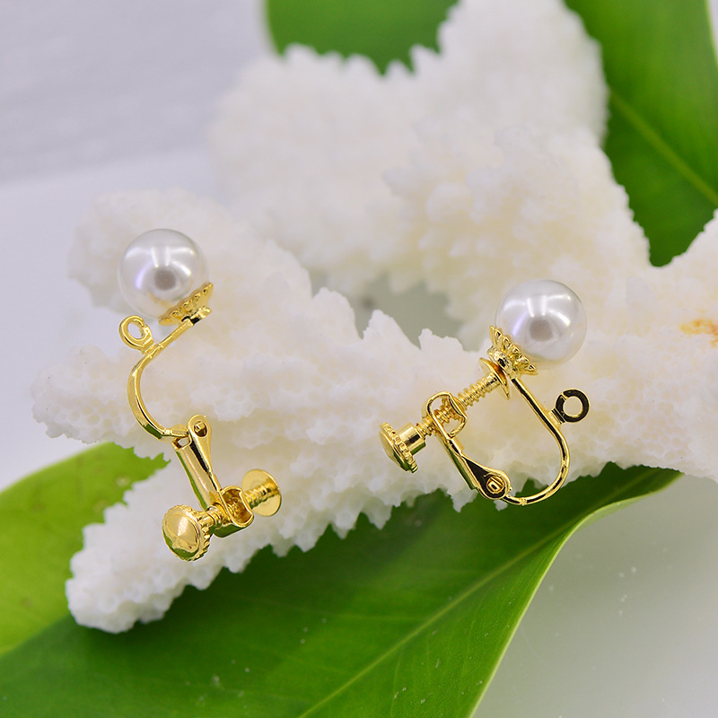 日韩气质珍珠耳环配件螺旋夹diy无耳洞耳环材料可调节螺丝耳夹