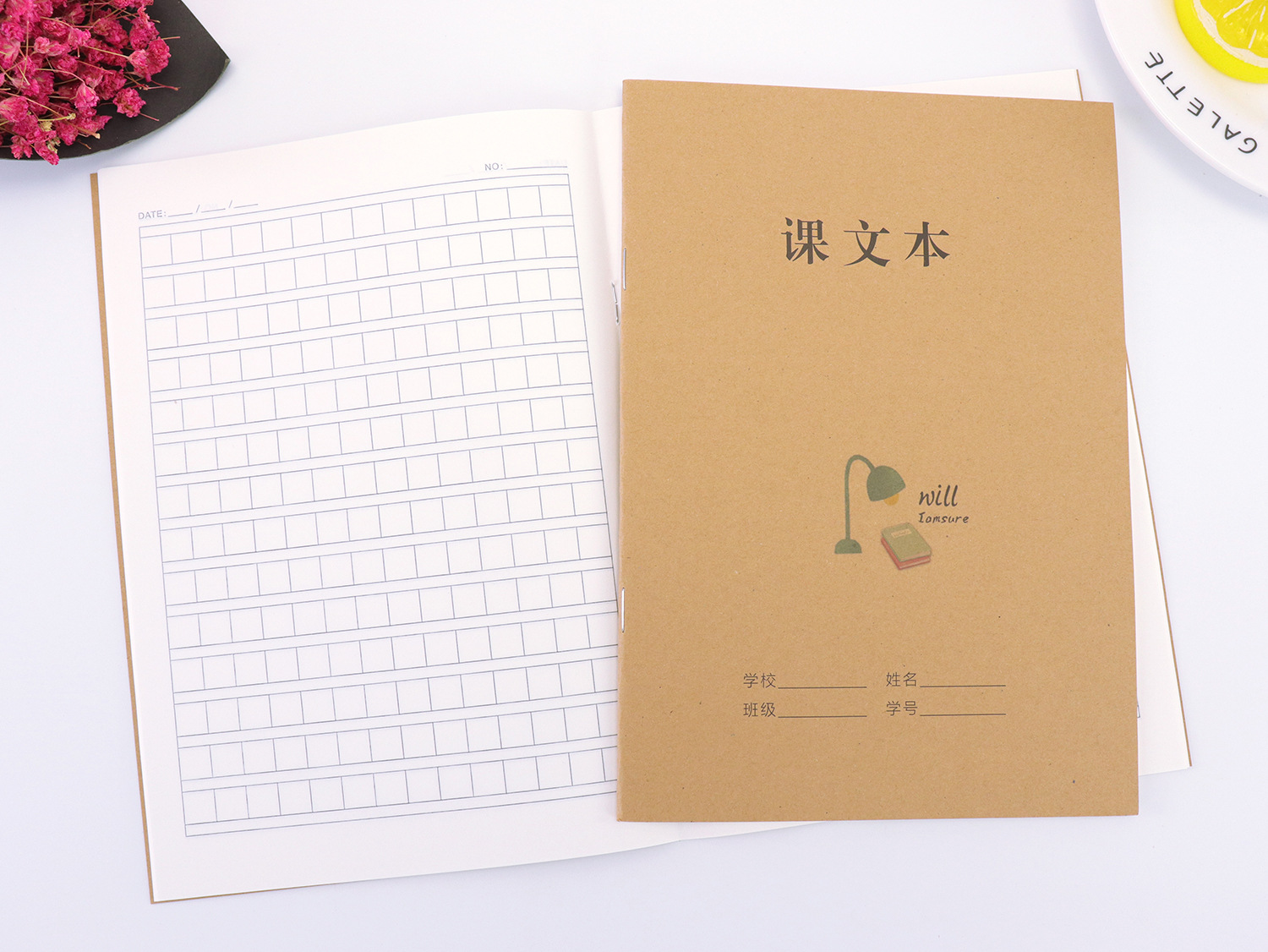 腾盛a5-30牛皮面作文本/英语本/单行本学生练习本骑马钉装作业本