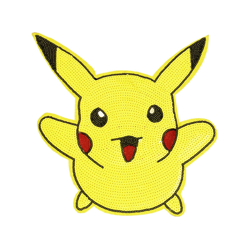 厂家直销新品大号珠片绣卡通皮卡丘刺绣布贴神奇宝贝服装辅料现货