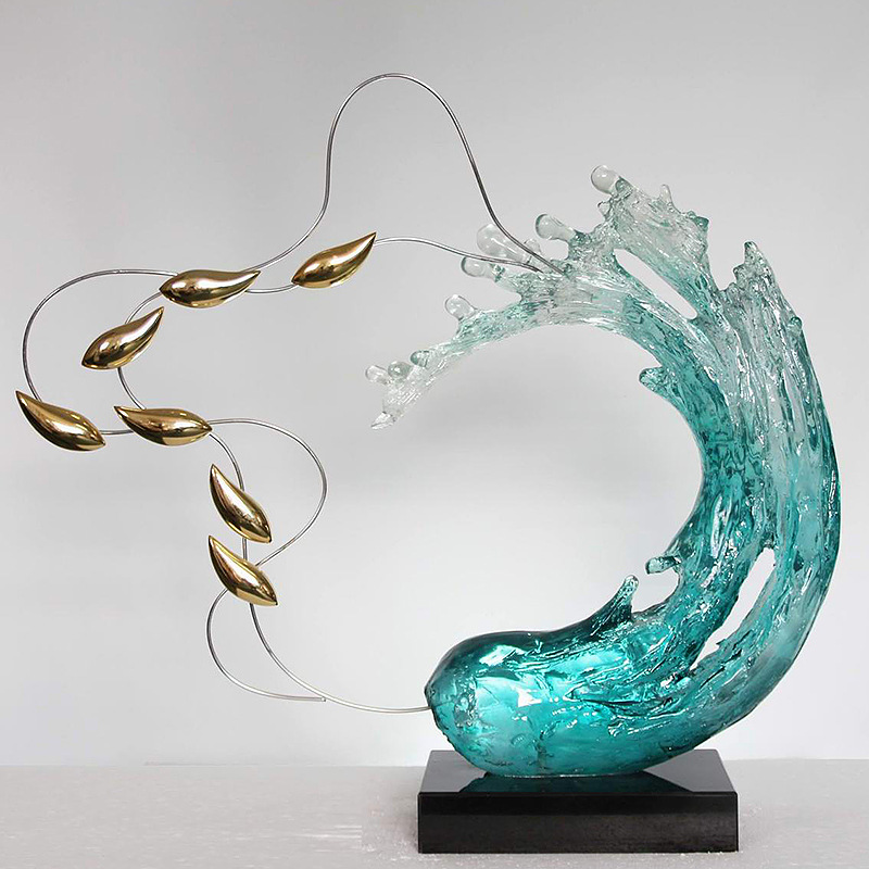 酒店大堂树脂抽象水浪花雕塑摆件 样板房客厅水浪花抽象落地雕塑