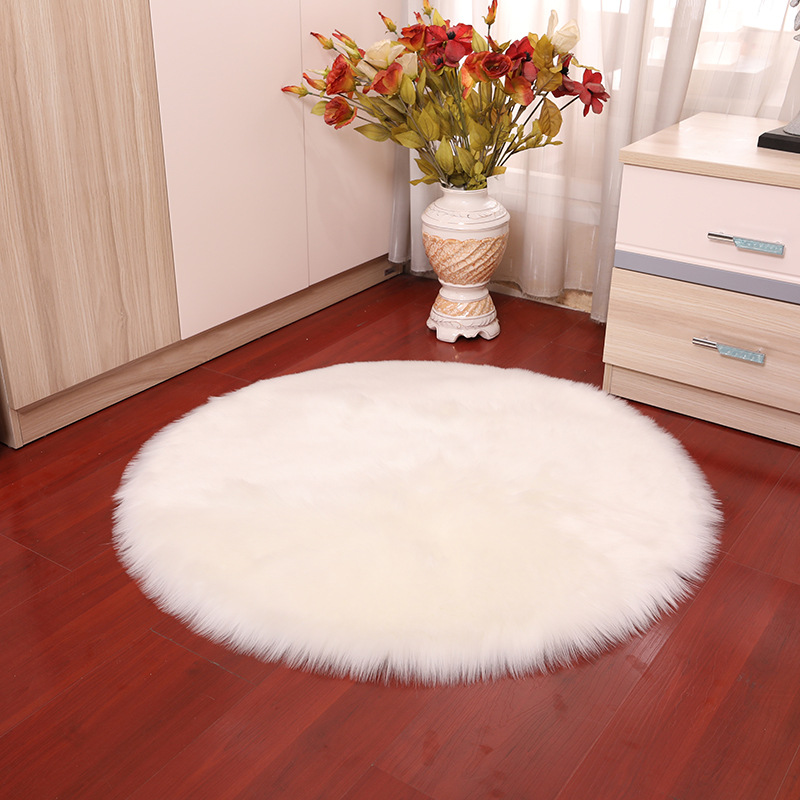 Plush round Carpet Living Room Floor Mat Wool-like Computer Chair Plush round Carpet Bedroom Bedside Blanket White