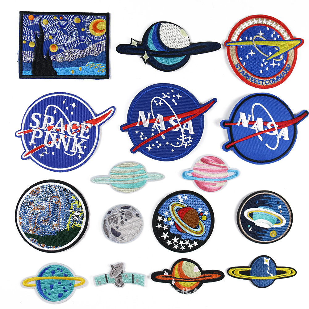 星空宇宙梵高的油画星球刺绣布贴服装辅料diy补丁贴现货批发背胶