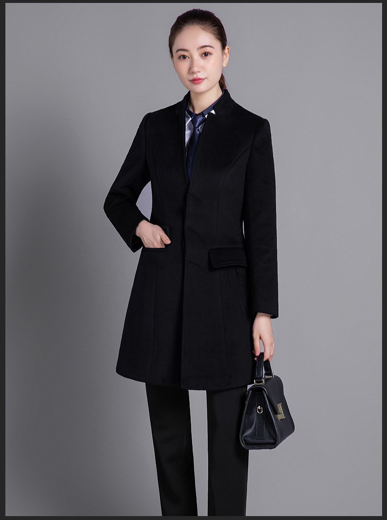 空姐职业大衣女冬中长款加棉气质售楼部工作服正装工装毛呢外套女