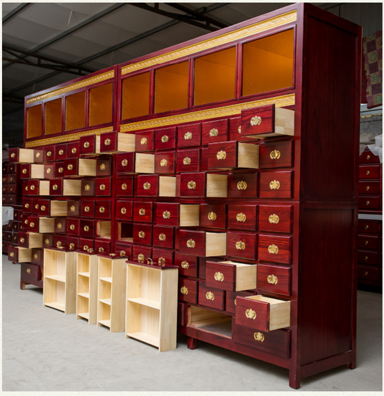 批发155味实木中药柜中草药橱柜中医储药柜全实木药柜 樟松木药柜